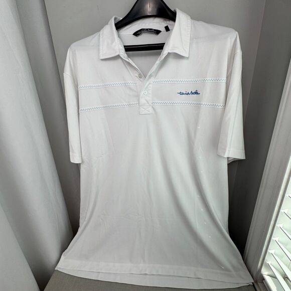 Travis Mathew Other - TravisMathew Men’s XL Golf Polo Shirt White Blue Logo & Stitching Cotton Blend